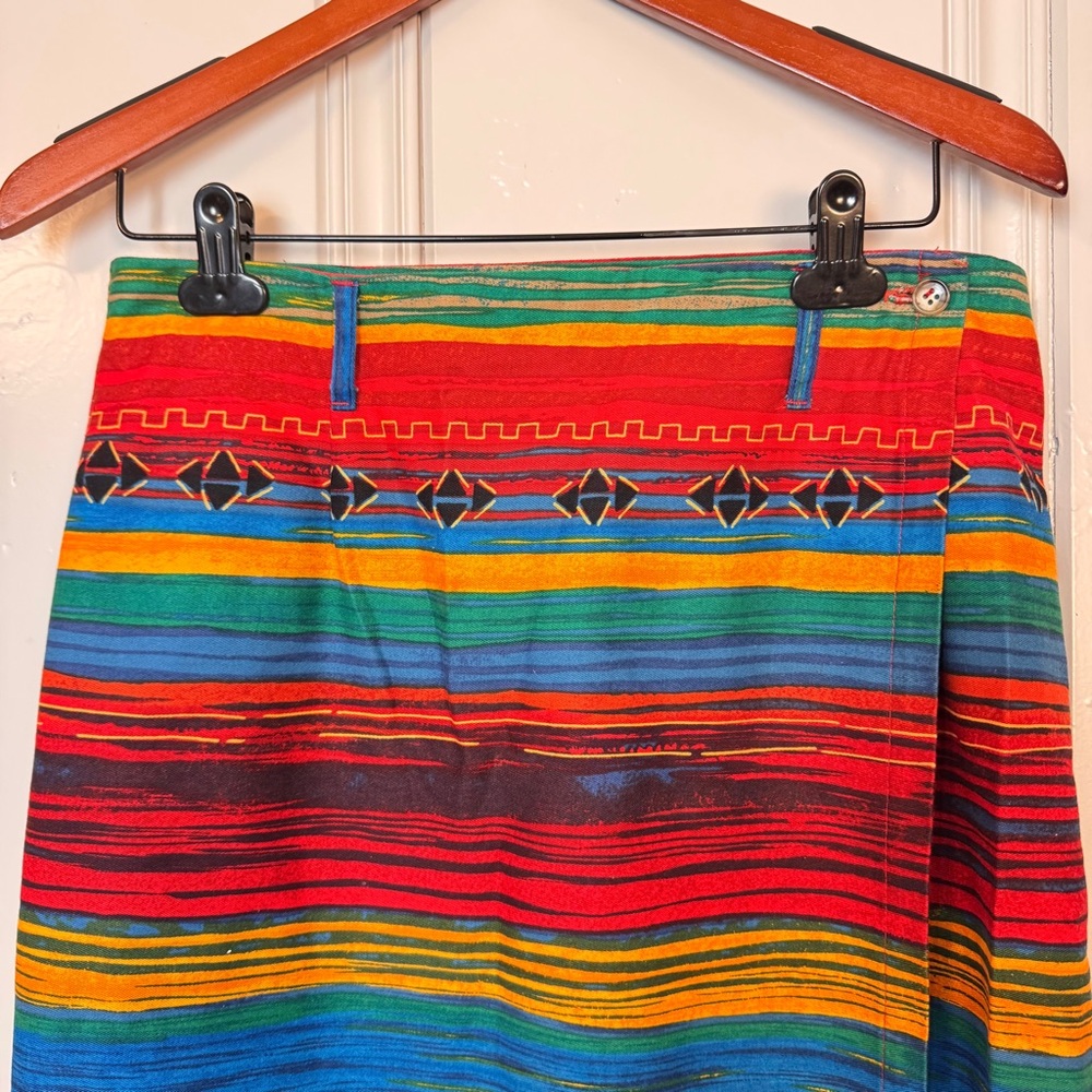 Vintage Breeches Aztec Western Maxi Wrap Skirt 100% cotton Ranchwear Boho SZ 14 - Picture 2 of 13